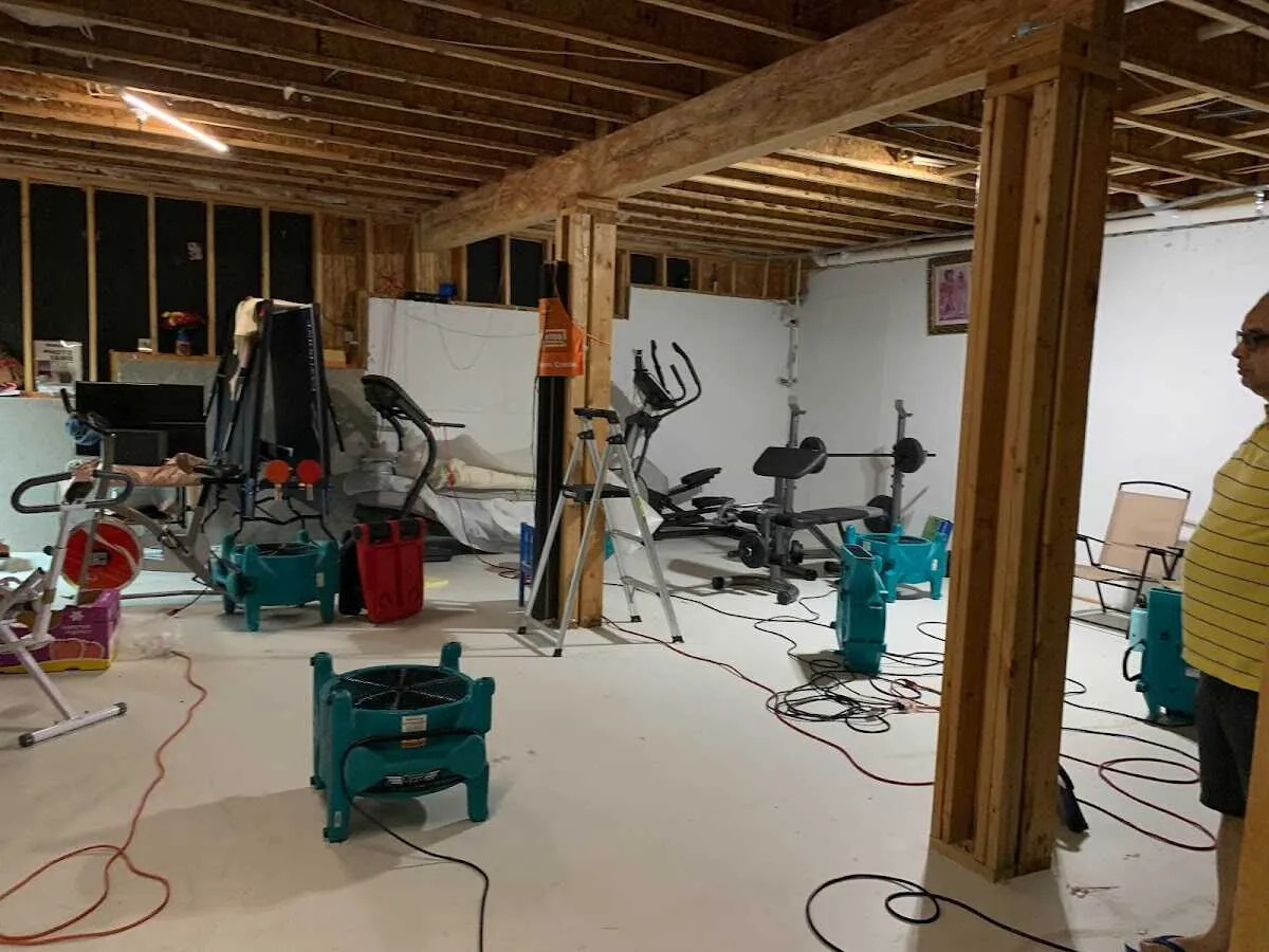 Basement drying equipment setup for Contents Cleaning & Restoration in Tobyhanna